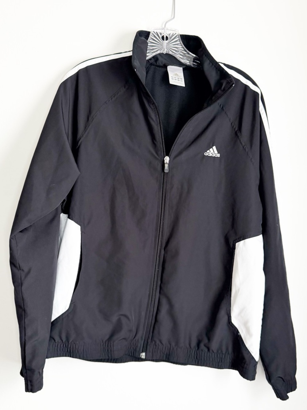 adidas Black and White Athletic Full Zip Jacket with Signature Stripes